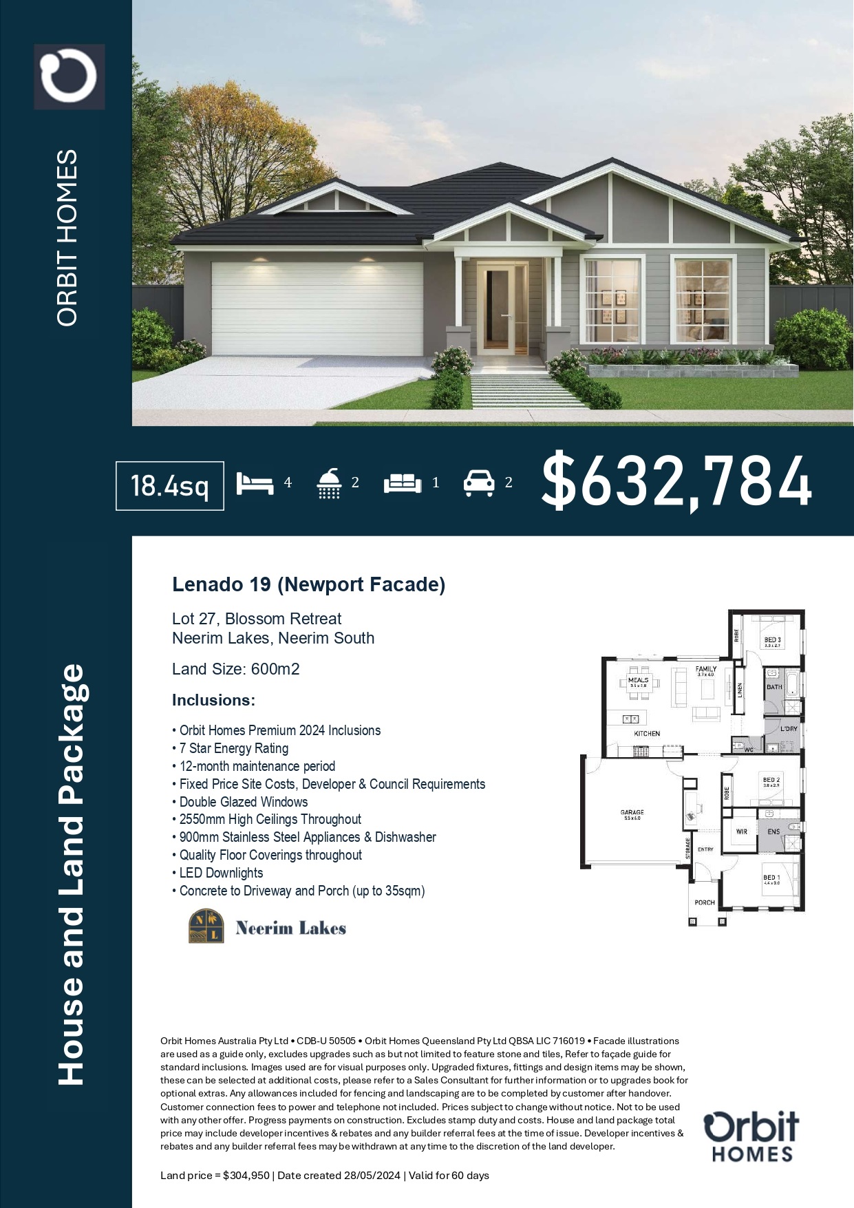 [House & Land] Lot 27 Lenado 19 (Newport Facade) by Orbit Homes